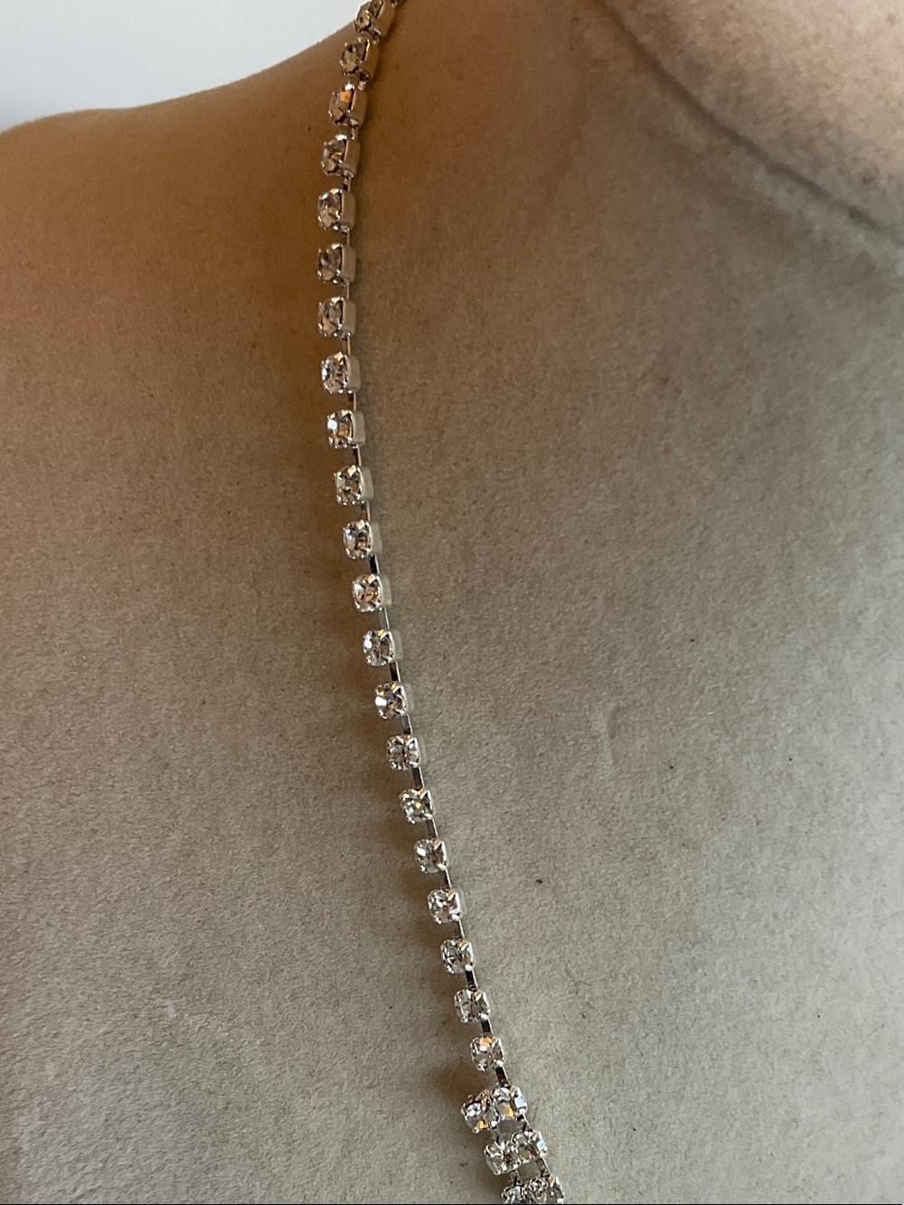 Silver Rhinestone Drop Necklace - Picture 3 of 5